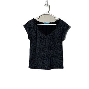 Fresh Produce Black Floral Fitted Cap Sleeve Blouse Size XL